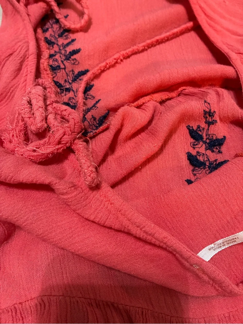 Free People M Coral Salmon Embroidered Handkerchief Hem Tunic Dress
